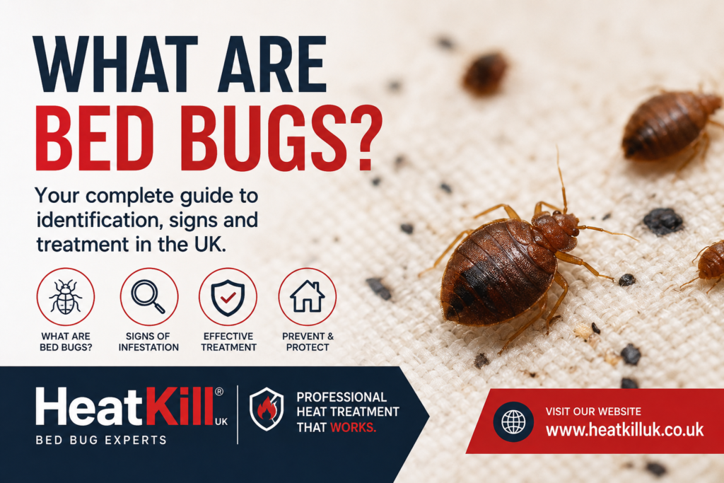 What are bed bugs? Adult bed bug on mattress with signs of infestation in a UK home.